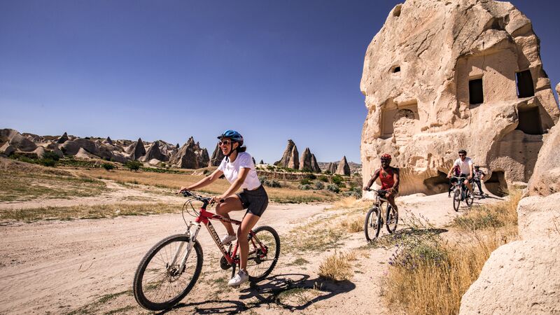 People riding bikes through Turkey