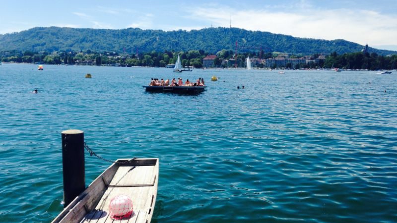 Beautiful lake with swimmers