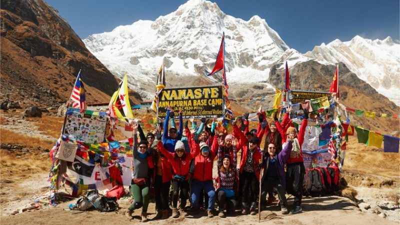 A group of trekkers at Annapurna Base Camp