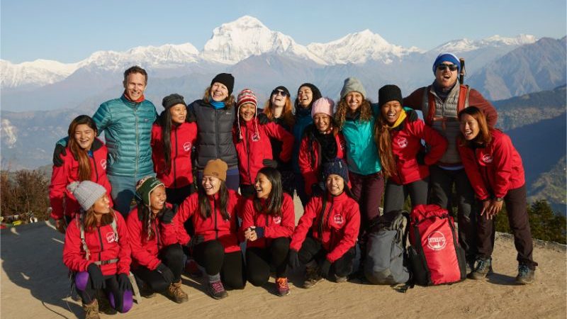 A group of trekkers and porters in Nepal