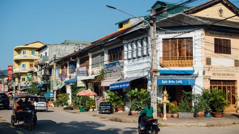 A quiet street in Kampot, Cambodia