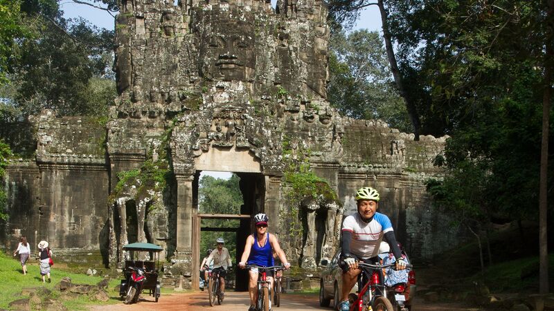 Cyclists at Angkor Wat.