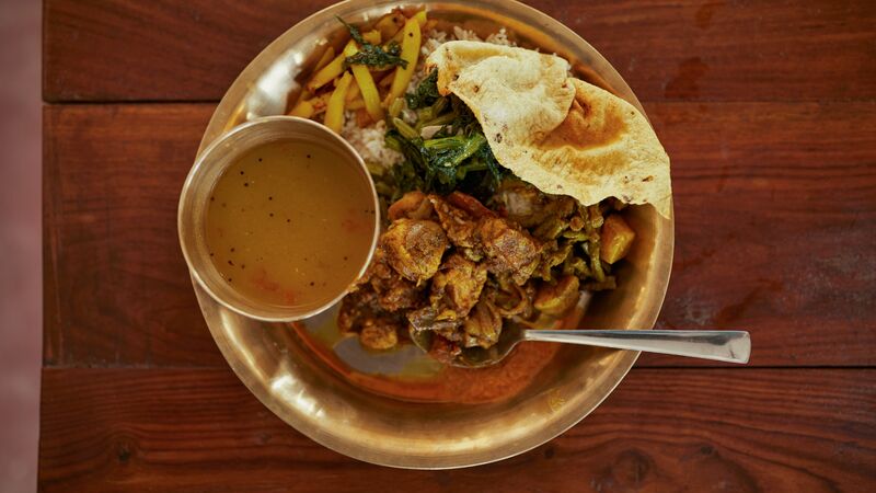 A plate of dal bhat at a Nepalese homestay