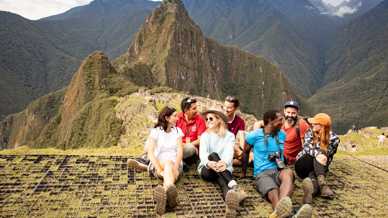 A group of trekkers at Machu Picchu