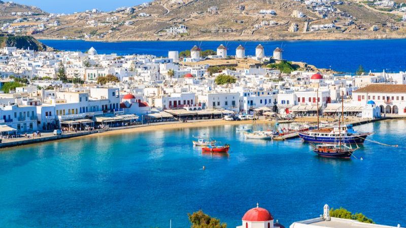 Mykonos port with boats