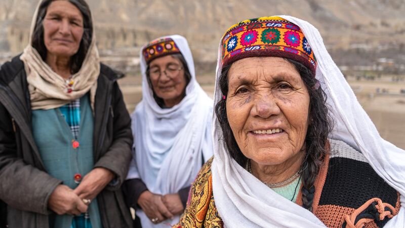 Three women in a village in Pakistan