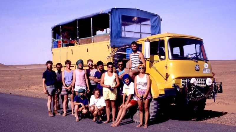 A group of travellers in front of a truck in Africa in 1988