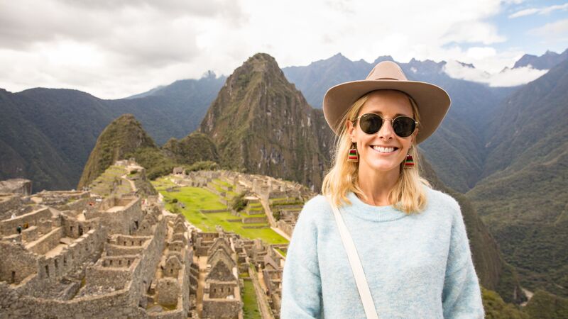 Traveller in front of Machu Picchu