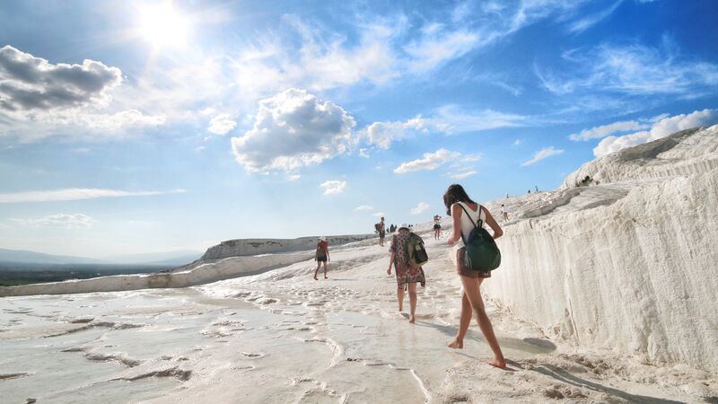 Traveller exploring Pamukkale.