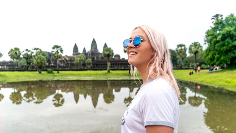 Female traveller at Angkor Wat