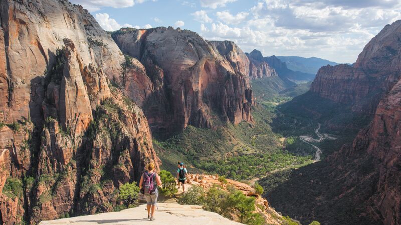 Hikers on the trail to Observation Point in Zion National Park