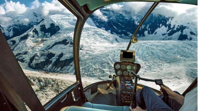 helicopter ride over the Denali glaciers
