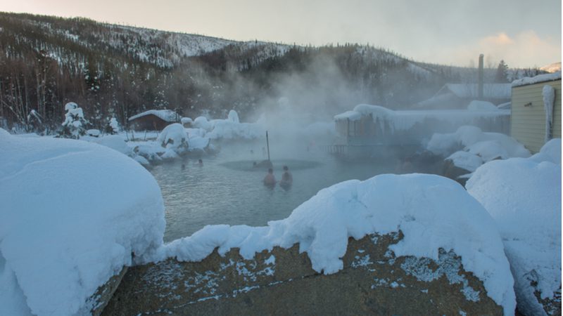People bathing in Chena Hot Spring
