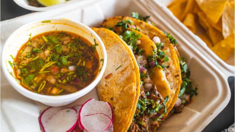 Birria tacos with consomme. 