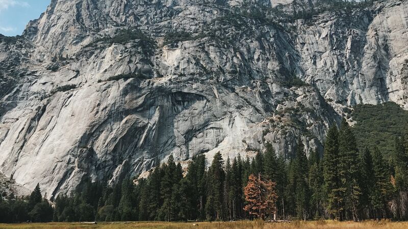 Giant granite cliffs in Yosemite National Park