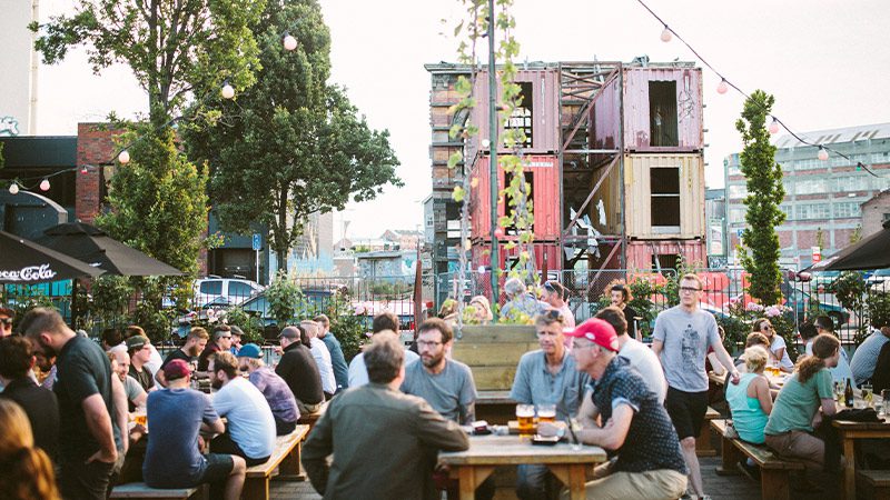 The outdoor seating area at Smash Palace in Christchurch.
