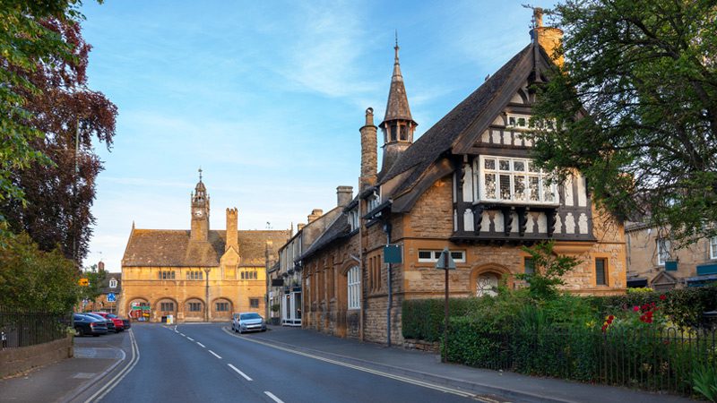 A street in the historic and charming village of Moreton-in-Marsh in the Cotswolds.