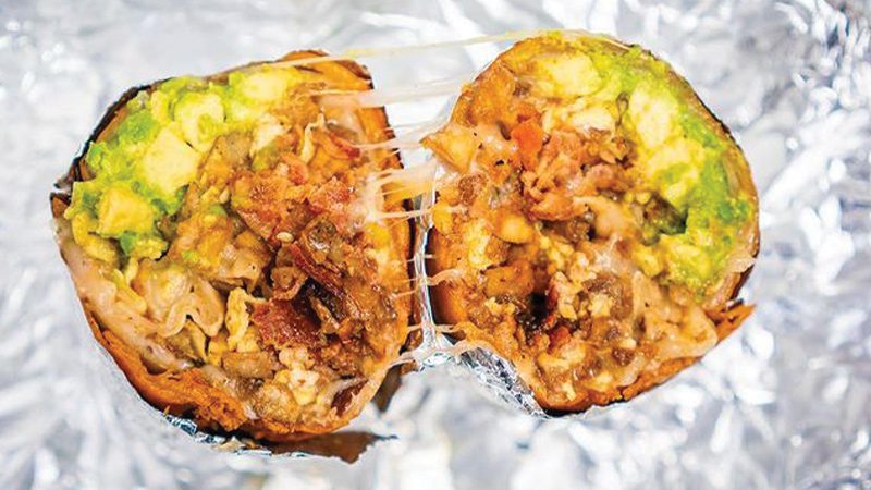 A cheesy breakfast burrito from Lowkey Burritos in Los Angeles.