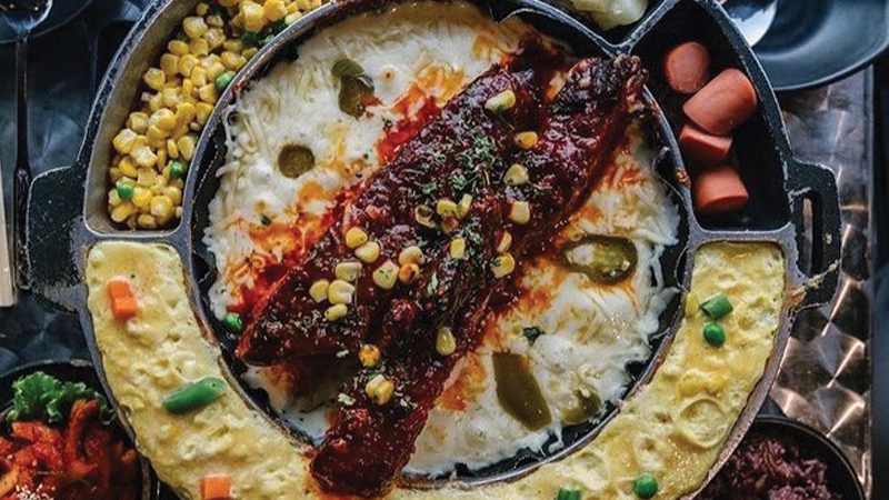 Cheesy pork ribs from Korean restaurant, Mister Bossam in Los Angeles.