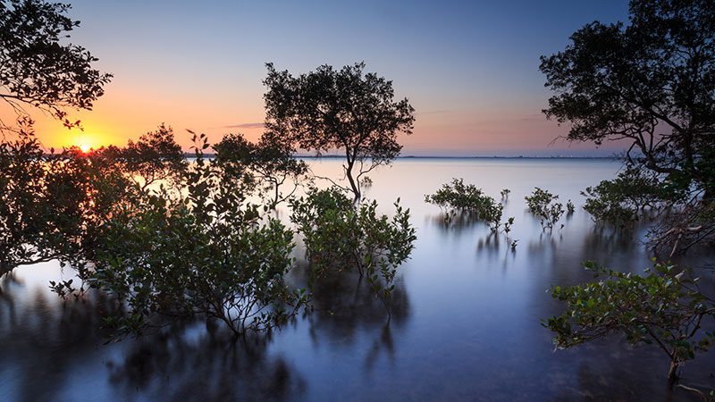 A view of Moreton Bay from Wellington Point in Brisbane at sunset.