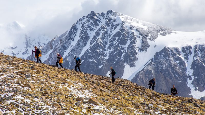 Group hiking in the Arctic