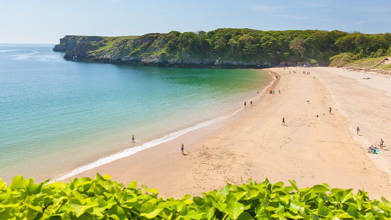 People enjoying the sunshine on Barafundle Beach
