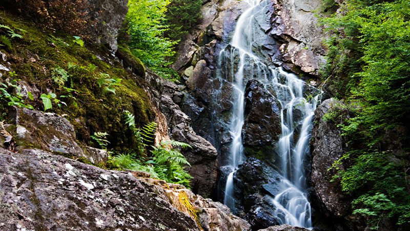 Cascading water at Angel Falls in Franklin County, Maine.
