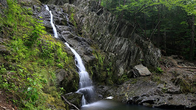 The beautiful waterfall at Cascade Falls in Saco, Maine. 