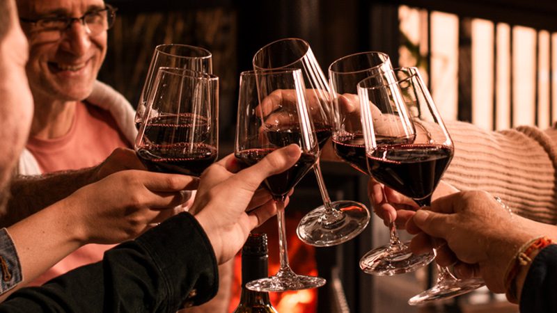 People clinking wine glasses