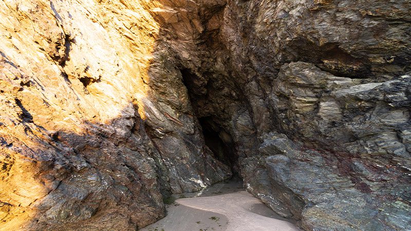 The entrance to Piper's Hole at Crantock Beach in Cornwall.