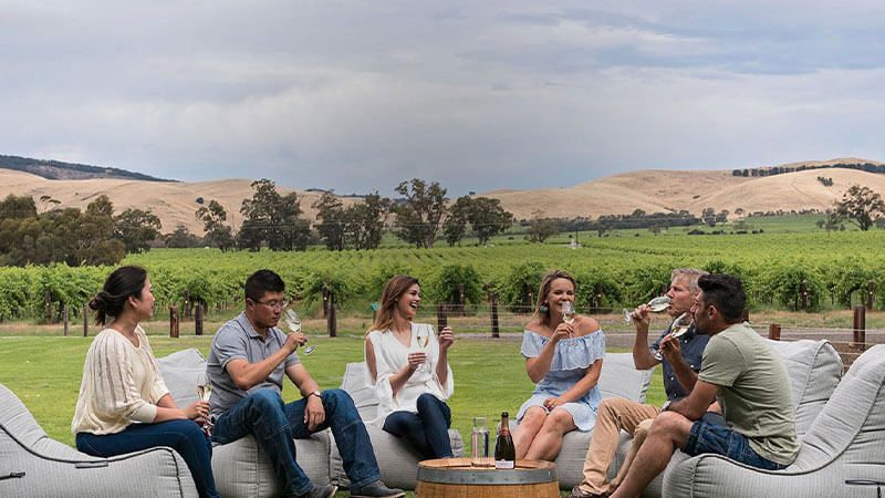 People enjoying wine outside at Jacob's Creek cellar door