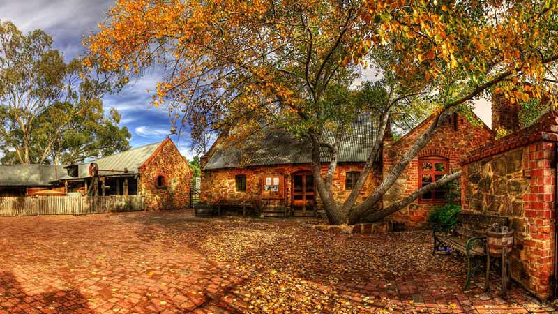 The courtyard at Rockford Winery in autumn 