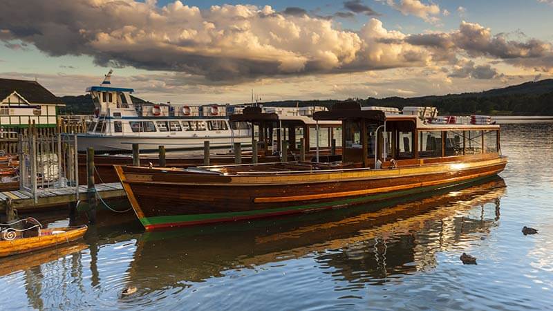 A wooden boat on Lake Windermere in the Lake District