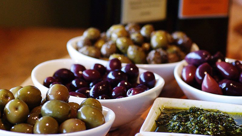 Bowls of olives and tapenade at Eagle Bay Olives