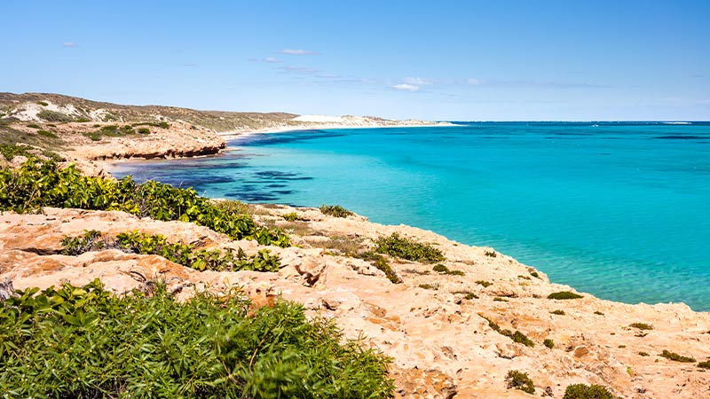 A beach view along Coral Bay on the Ningaloo Coast