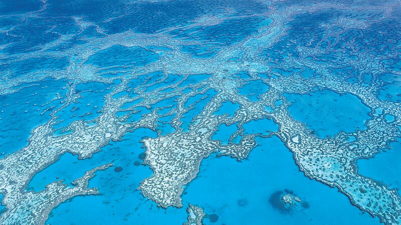 An aeriel view of Great Barrier Reef from a plane