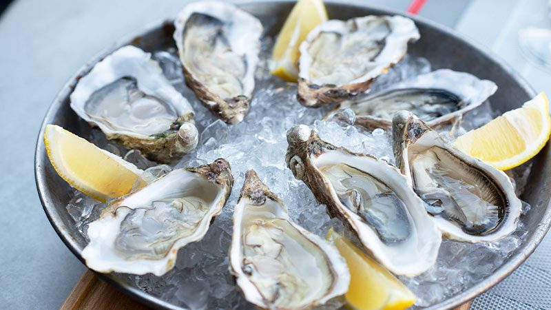 A plate of fresh oysters from River Side Restaurant.