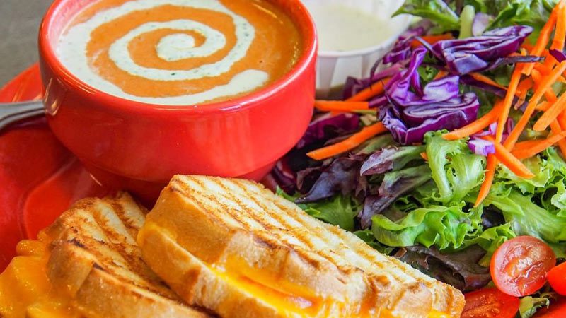 A bowl of soup and a salad at Snow City Cafe in Anchorage