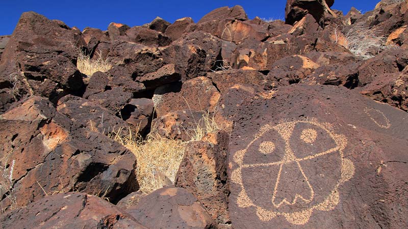 Petroglyphs at the Petroglyph National Monument in New Mexico.