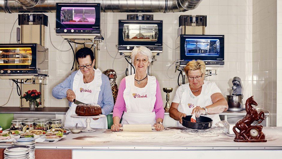 Older women working at Vollpension cafe in Vienna, Austria
