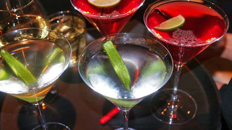 Cocktail glasses with colourful drinks in Las Vegas