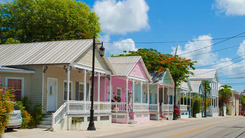 Colourful houses on a street in Key West