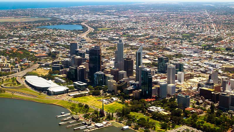 Aerial view of Perth's city.