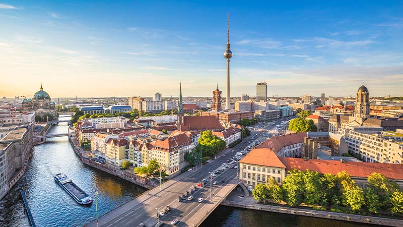 An aerial view of Berlin's city skyline