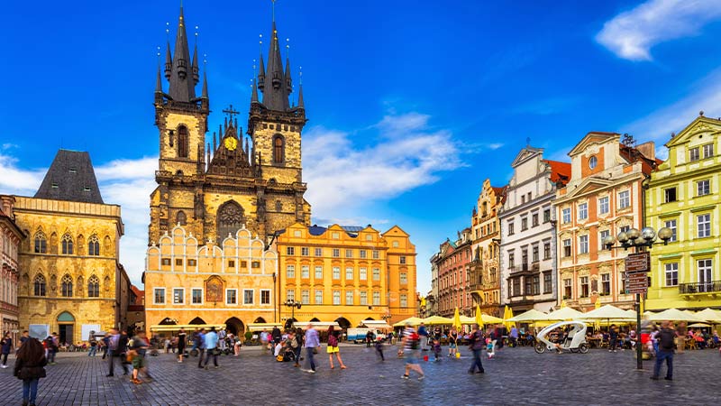 A lively square in the Czech Republic's historic Old Town