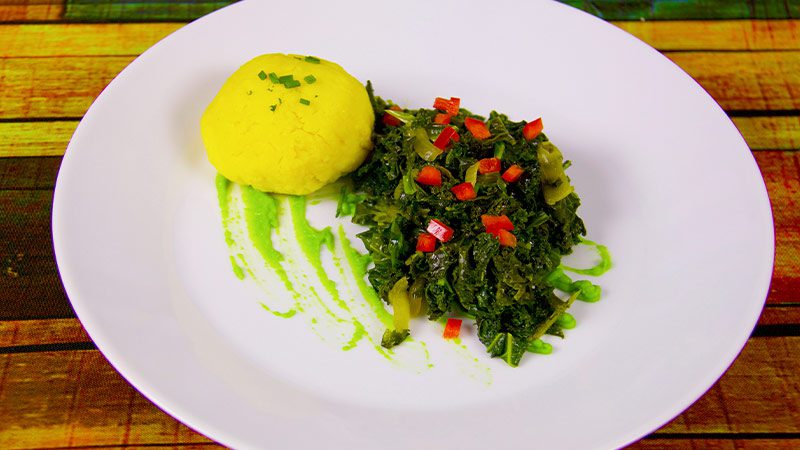 A plate of sukama wiki and ugali