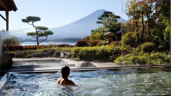 A male traveller experiencing Japan's onsen baths.