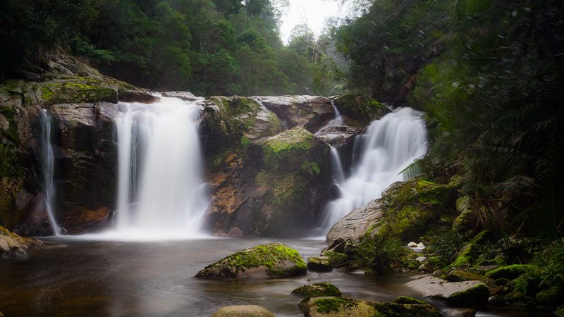 The cascading and powerful Halls Falls waterfall