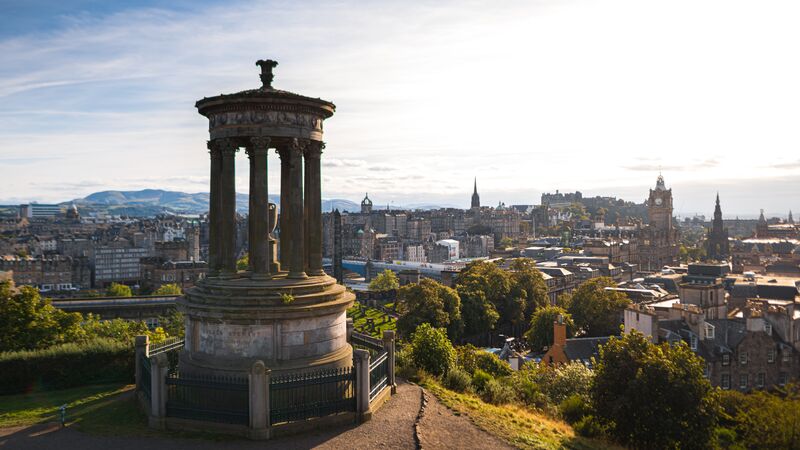 Aerial view of Edinburgh on an overcast day. 