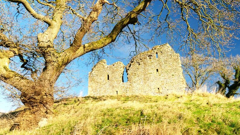 The crumbling ruins of Thirwall Castle along Hadrian's Wall in England. 